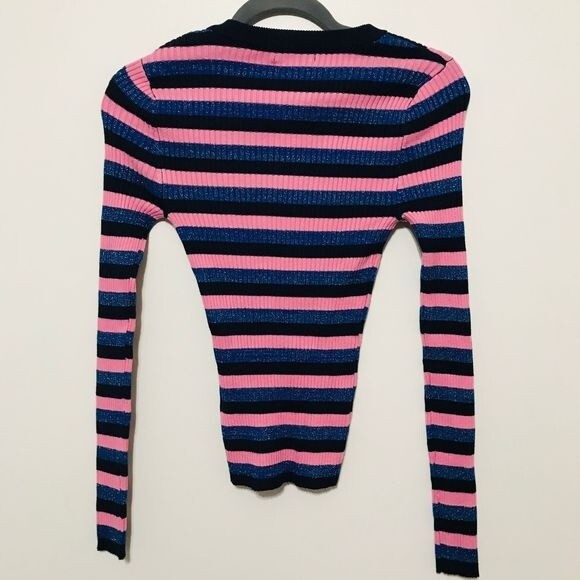 hooked up pink sweater  blue stripe long sleeve ribbed top size S - Picture 5 of 8